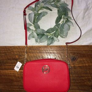 Michael Kors Bright Red Leather Crossbody Handbag